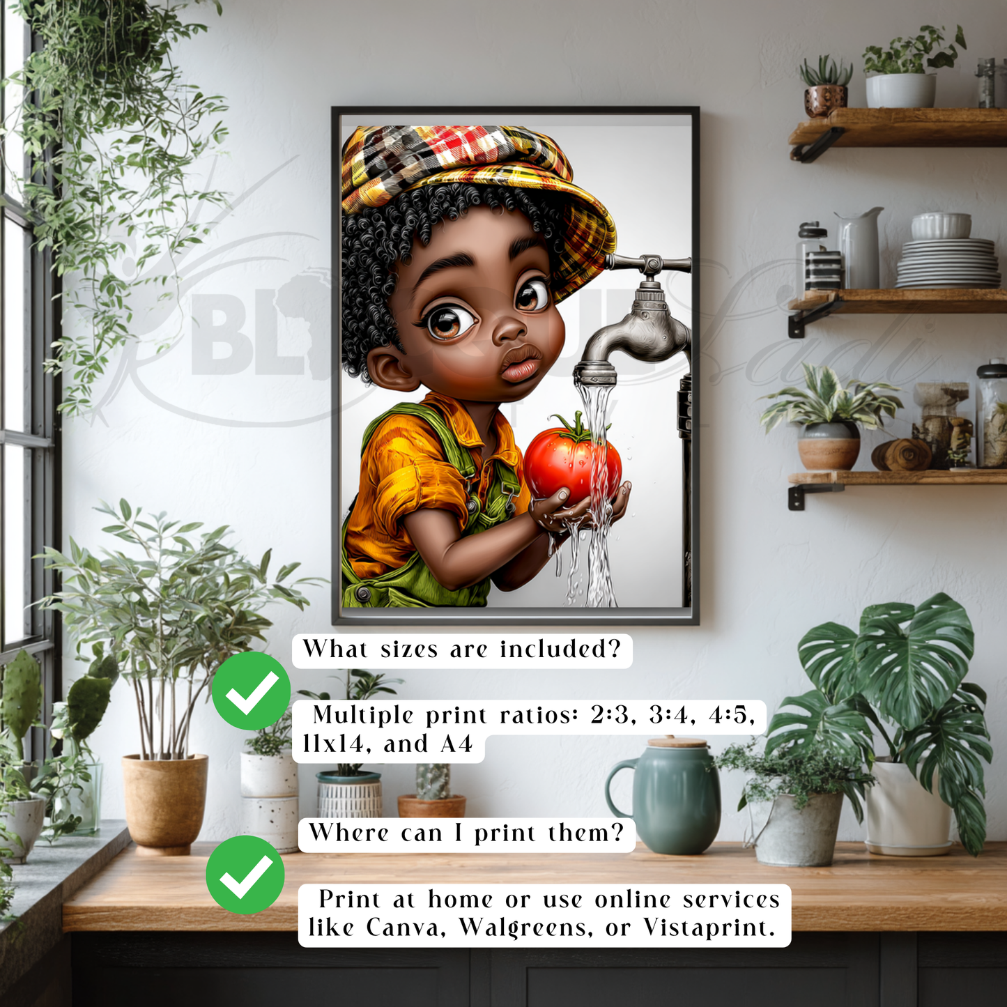 Whimsical Afrocentric Nursery Wall Art | Little Black Boys Farm-to-Table Prints | Digital Download for Kitchen, Playroom & Classroom