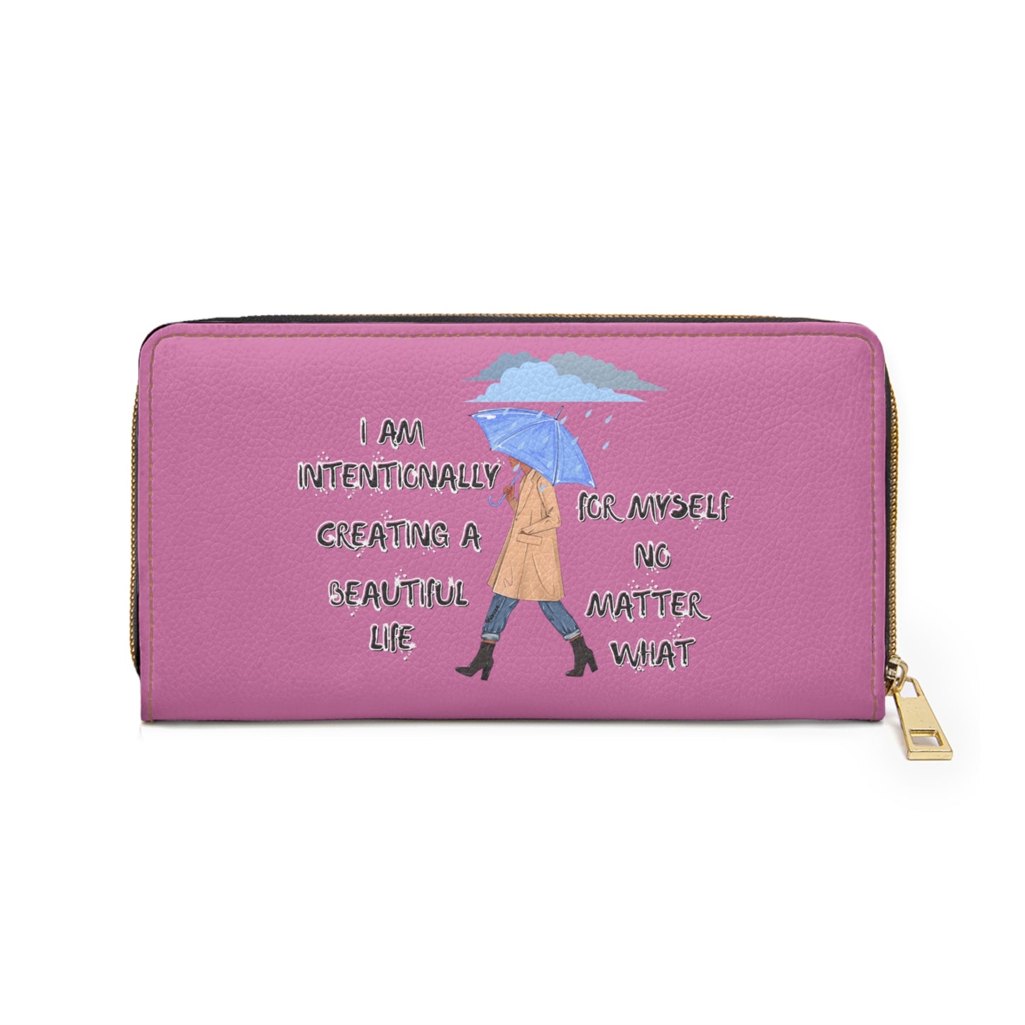 "I AM Intentionally Creating A Beautiful Life"- Positive Afrocentric Affirmation Vegan Leather Wallet Bag- Empower Your Style and Self-Love' ; Pink Wallet