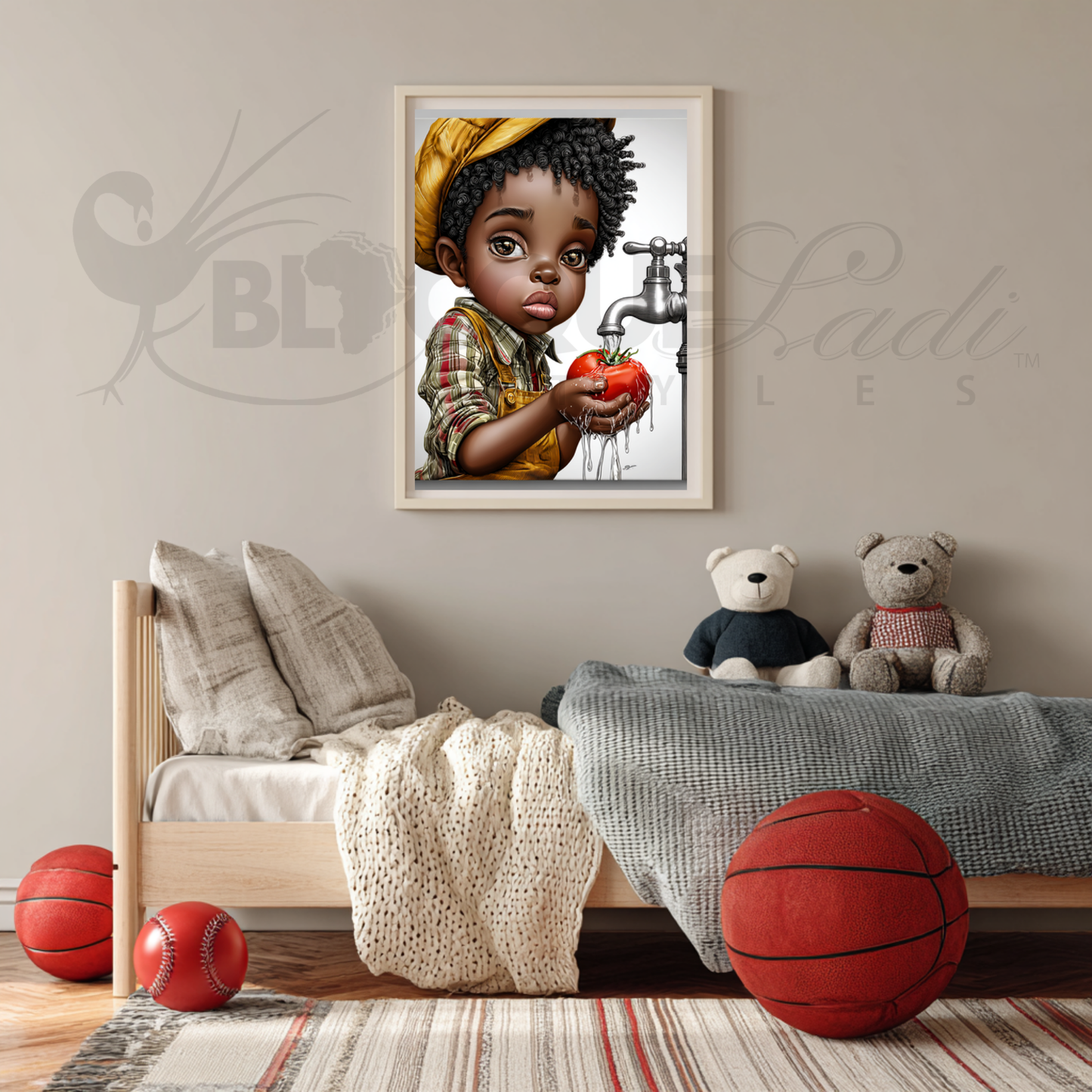 Whimsical Afrocentric Nursery Wall Art | Little Black Boys Farm-to-Table Prints | Digital Download for Kitchen, Playroom & Classroom