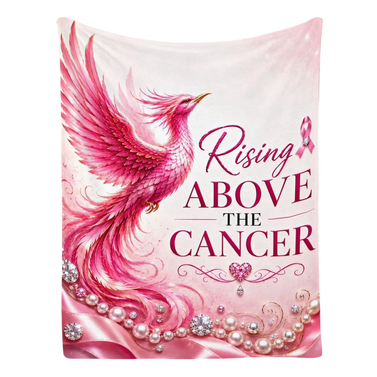 Rising Above Cancer Blanket for Women | Breast Cancer Survivor Gift | Pink Phoenix Awareness Throw