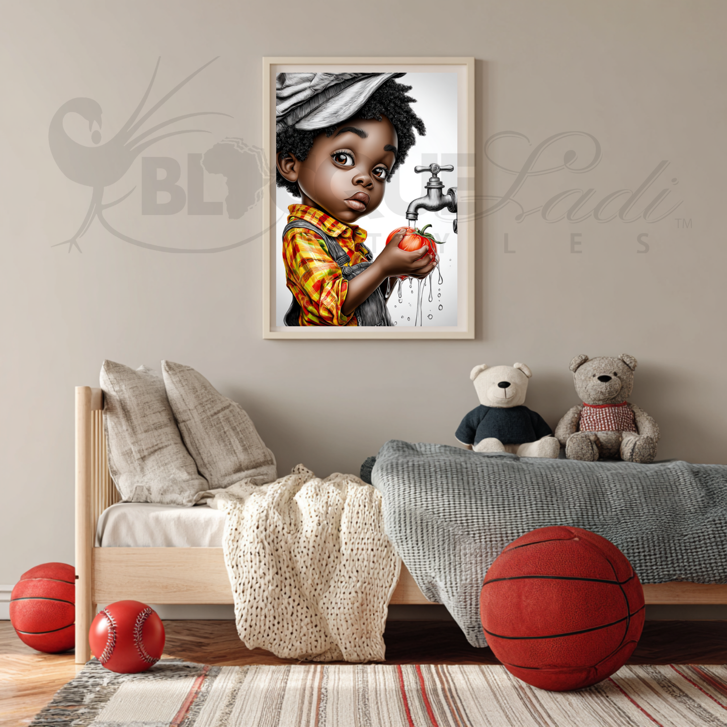 Whimsical Afrocentric Nursery Wall Art | Little Black Boys Farm-to-Table Prints | Digital Download for Kitchen, Playroom & Classroom