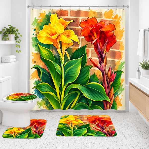 Lily Garden 4-Piece Bathroom Set | Floral Shower Curtain, Bath Rugs & Toilet Seat Cover