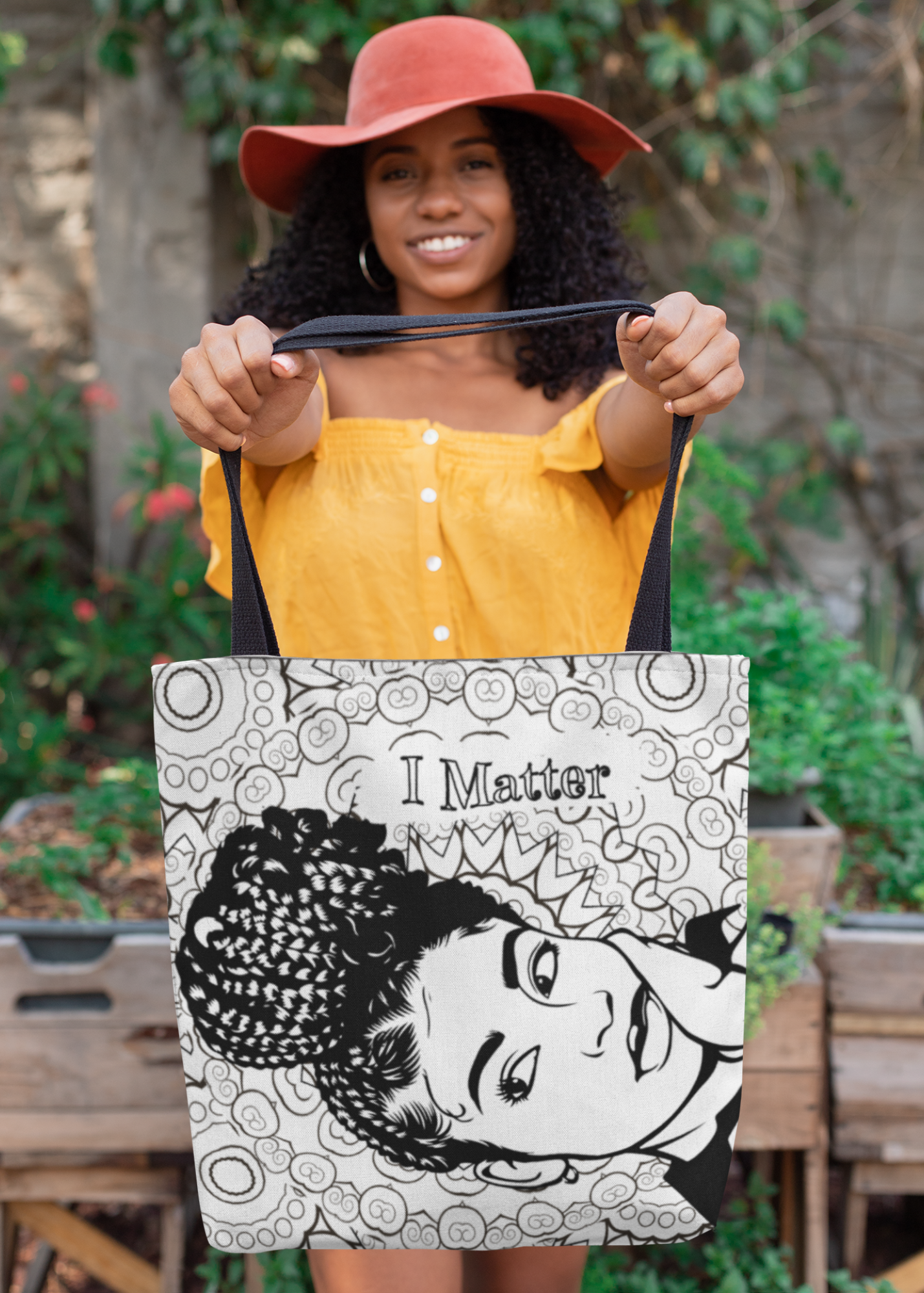 "I Matter" African-American Women Positive Affirmation Quote Tote Bag/Black & White