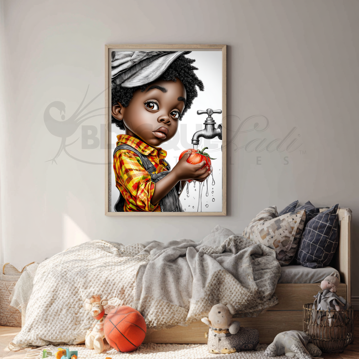 Whimsical Afrocentric Nursery Wall Art | Little Black Boys Farm-to-Table Prints | Digital Download for Kitchen, Playroom & Classroom