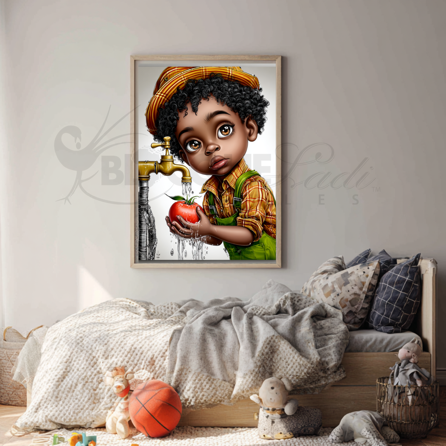Whimsical Afrocentric Nursery Wall Art | Little Black Boys Farm-to-Table Prints | Digital Download for Kitchen, Playroom & Classroom