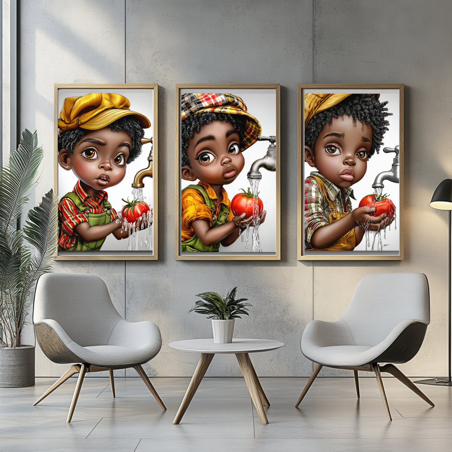 Whimsical Afrocentric Nursery Wall Art | Little Black Boys Farm-to-Table Prints | Digital Download for Kitchen, Playroom & Classroom