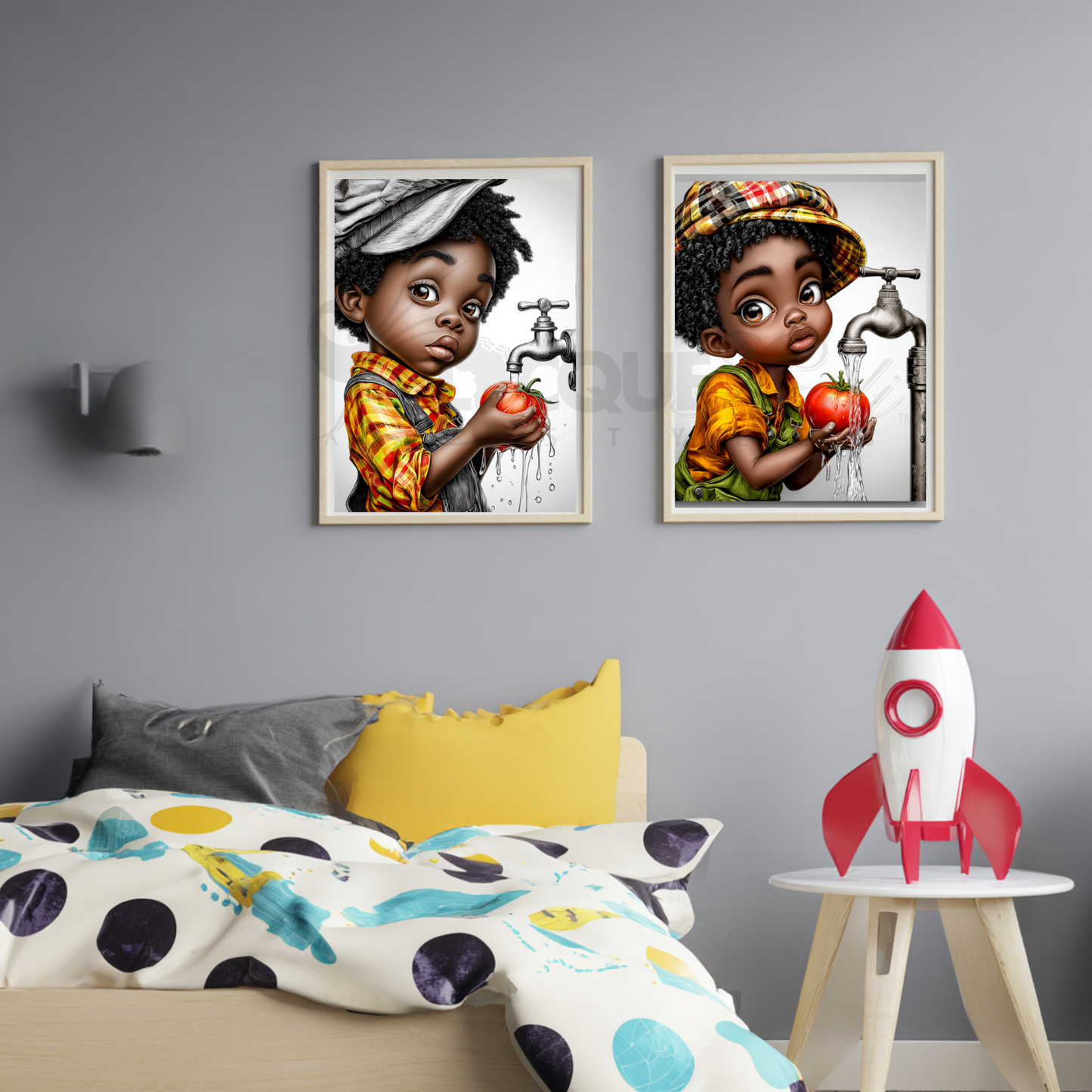 Whimsical Afrocentric Nursery Wall Art | Little Black Boys Farm-to-Table Prints | Digital Download for Kitchen, Playroom & Classroom