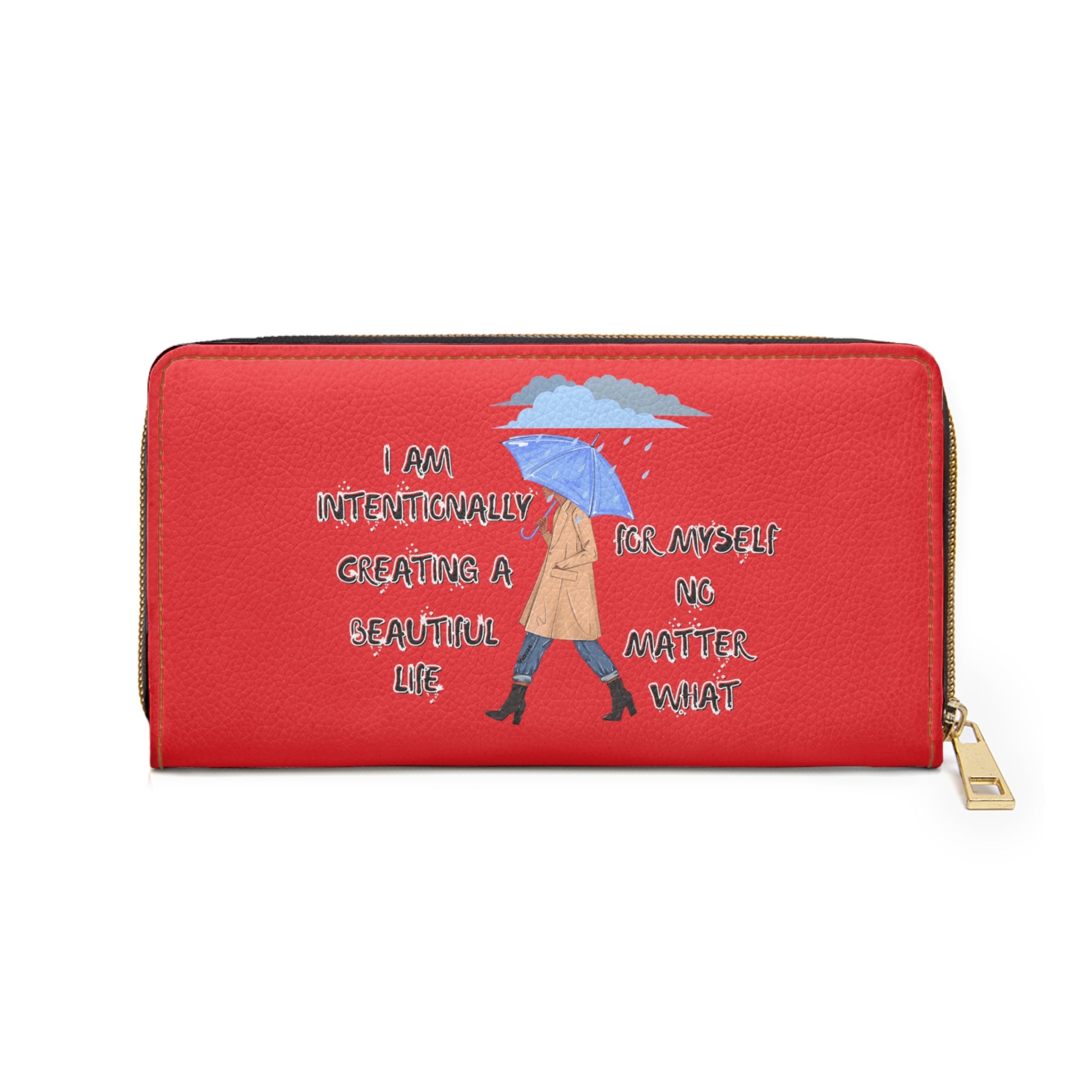 "I AM Intentionally Creating A Beautiful Life"- Positive Afrocentric Affirmation Vegan Leather Wallet Bag- Empower Your Style and Self-Love' ; Red Wallet