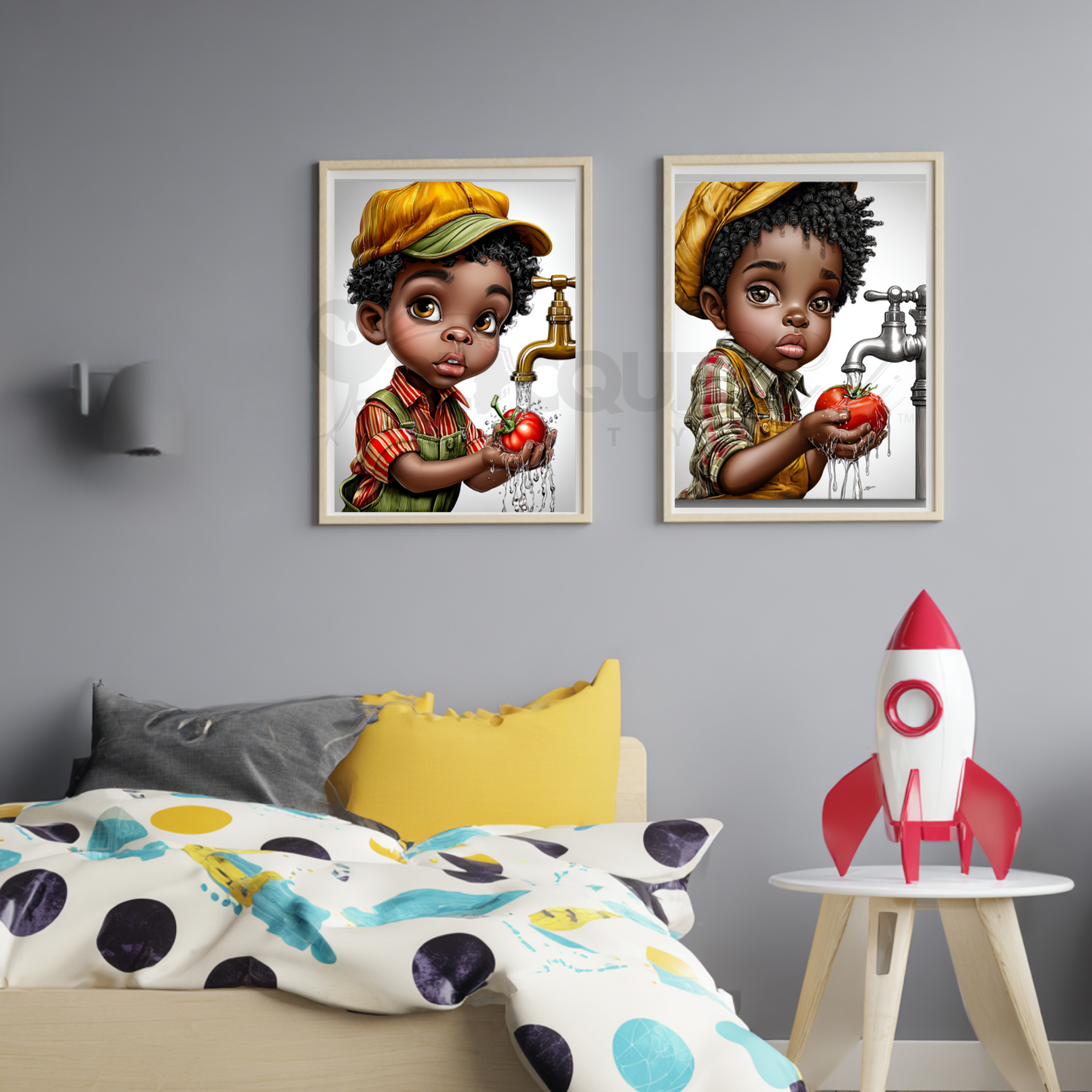 Whimsical Afrocentric Nursery Wall Art | Little Black Boys Farm-to-Table Prints | Digital Download for Kitchen, Playroom & Classroom