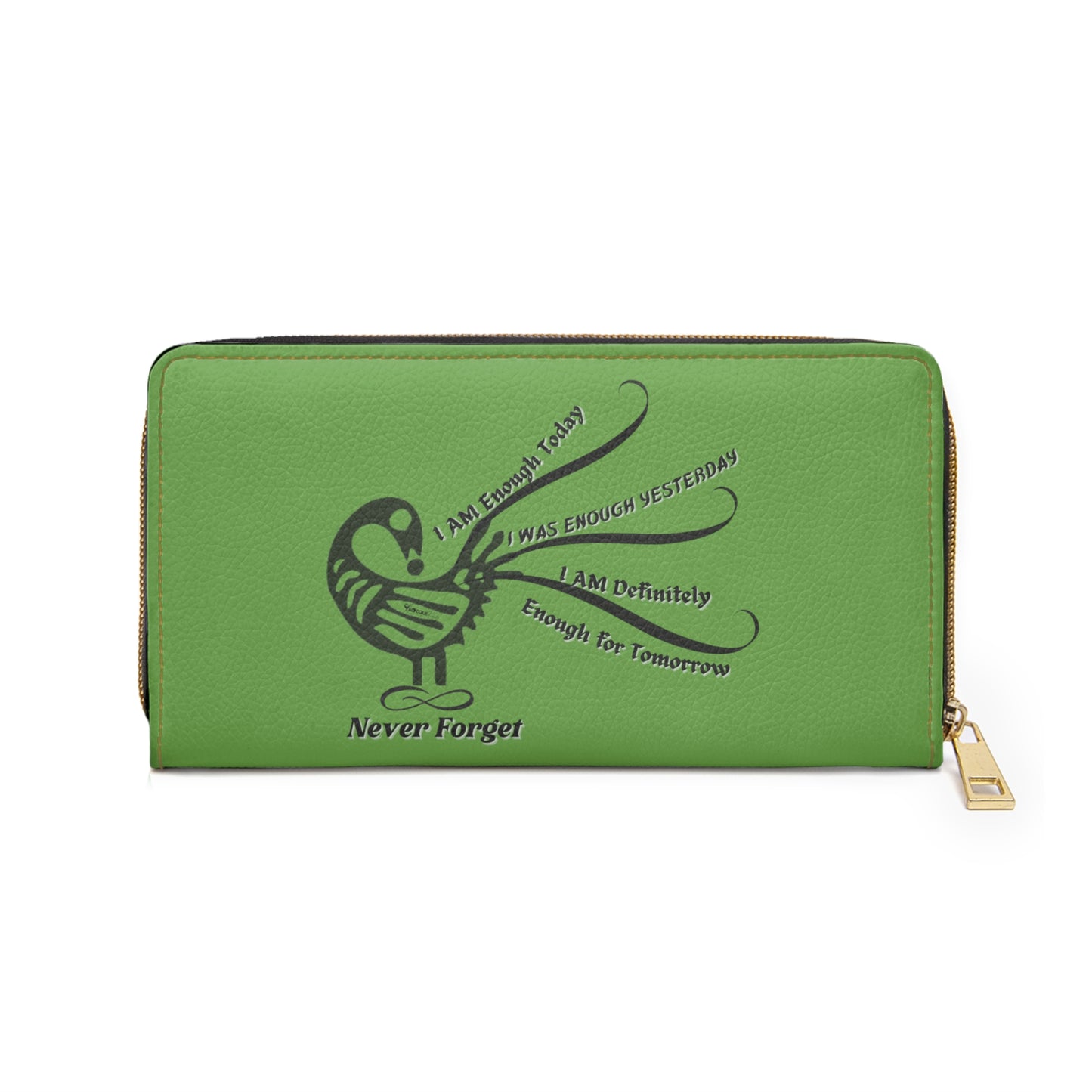 I AM More Than Enough- Positive Afrocentric Affirmation Vegan Leather Wallet Bag- Empower Your Style and Self-Love ; Green Wallet