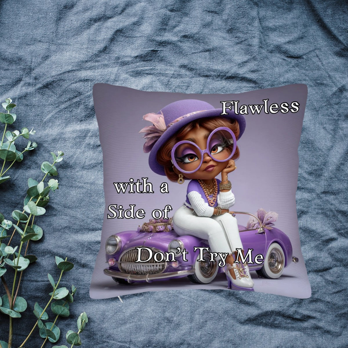 Flawless with a Side of Don’t Try Me Throw Pillow Cover | Afrocentric Double-Sided Design | Soft Polyester