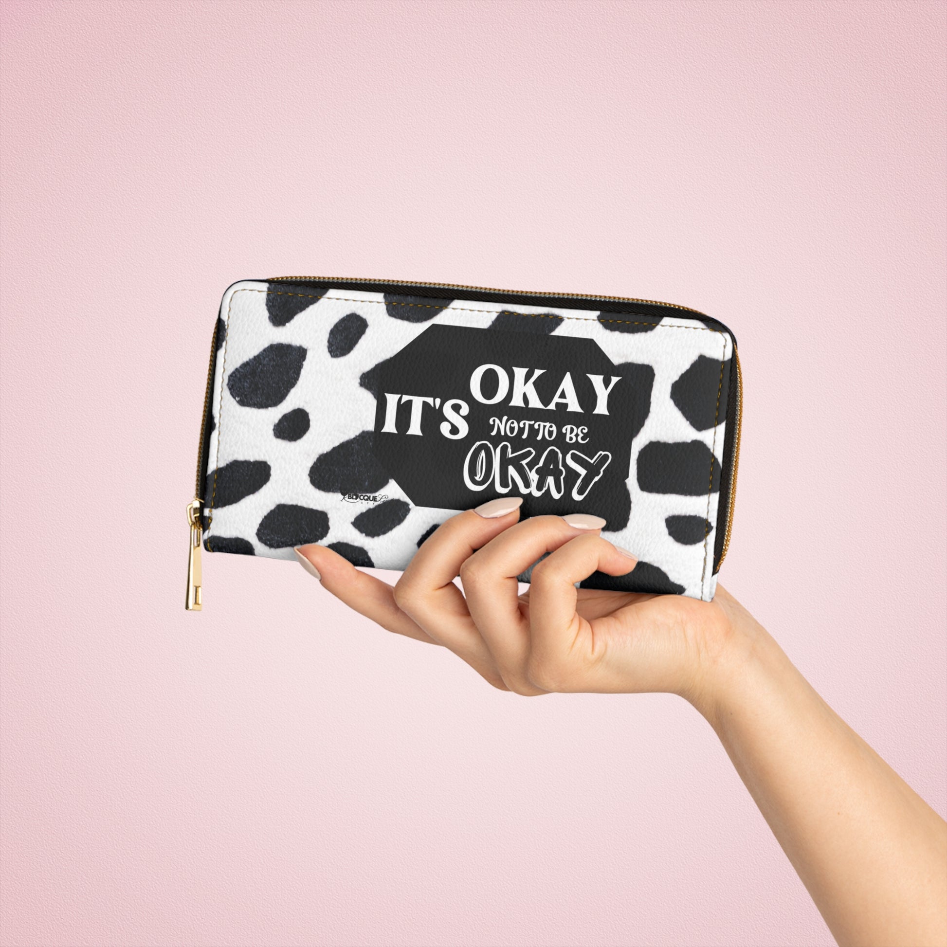 IT'S OKAY, NOT TO BE OKAY- Positive Afrocentric Affirmation Vegan Leather Wallet Bag- Empower Your Style and Self-Love ; Black & White Wallet