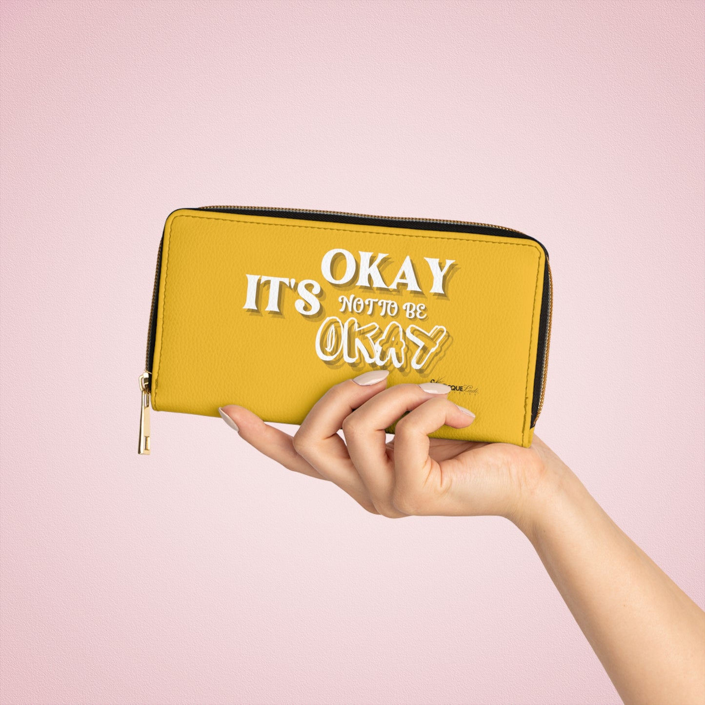 IT’S OKAY, NOT TO BE OKAY- Positive Afrocentric Affirmation Vegan Leather Wallet Bag- Empower Your Style and Self-Love; Yellow Wallet
