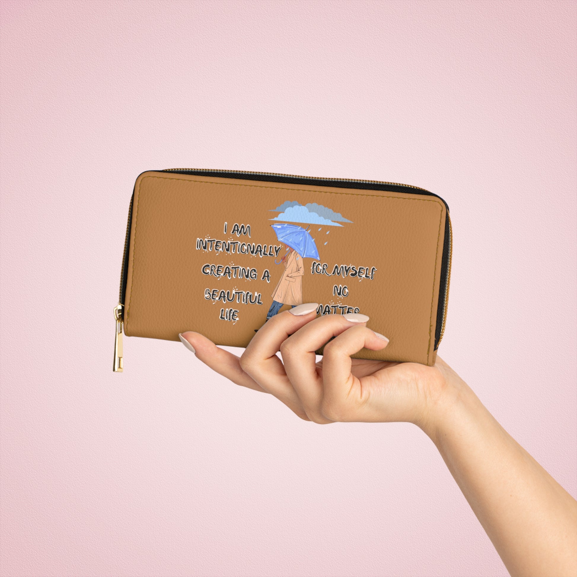 "I AM Intentionally Creating A Beautiful Life"- Positive Afrocentric Affirmation Vegan Leather Wallet Bag- Empower Your Style and Self-Love- Brown Wallet