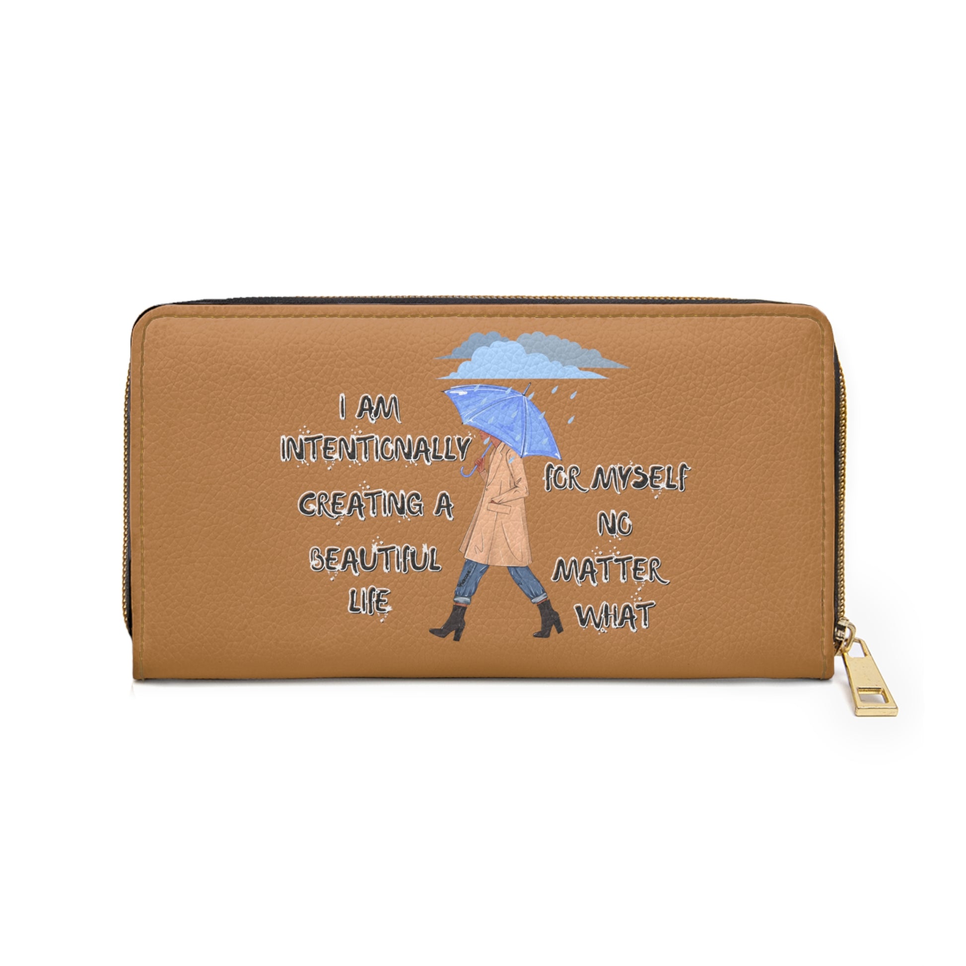 "I AM Intentionally Creating A Beautiful Life"- Positive Afrocentric Affirmation Vegan Leather Wallet Bag- Empower Your Style and Self-Love- Brown Wallet