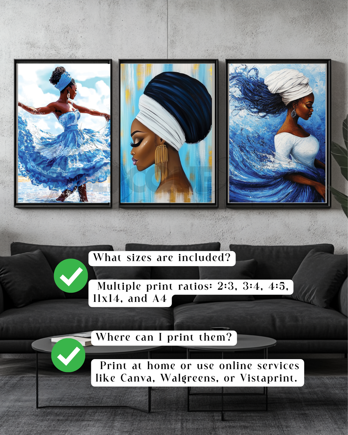 Blue Hues of Her Essence | Afrocentric Digital Wall Art Collection-Digital Prints