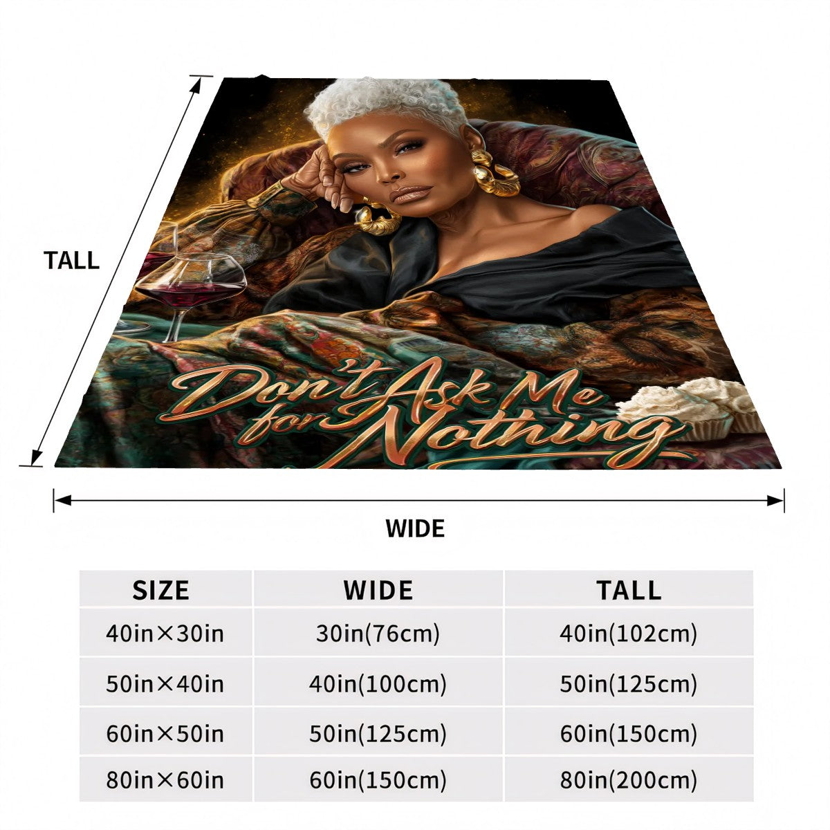 Luxury Gift for Mom Throw Blanket – Don’t Ask Me for Nothing, Elegant Black Woman Art Blanket, Cozy Self Care Gift for Her, USA Made, Golden Energy (Emerald Luxe Edition)