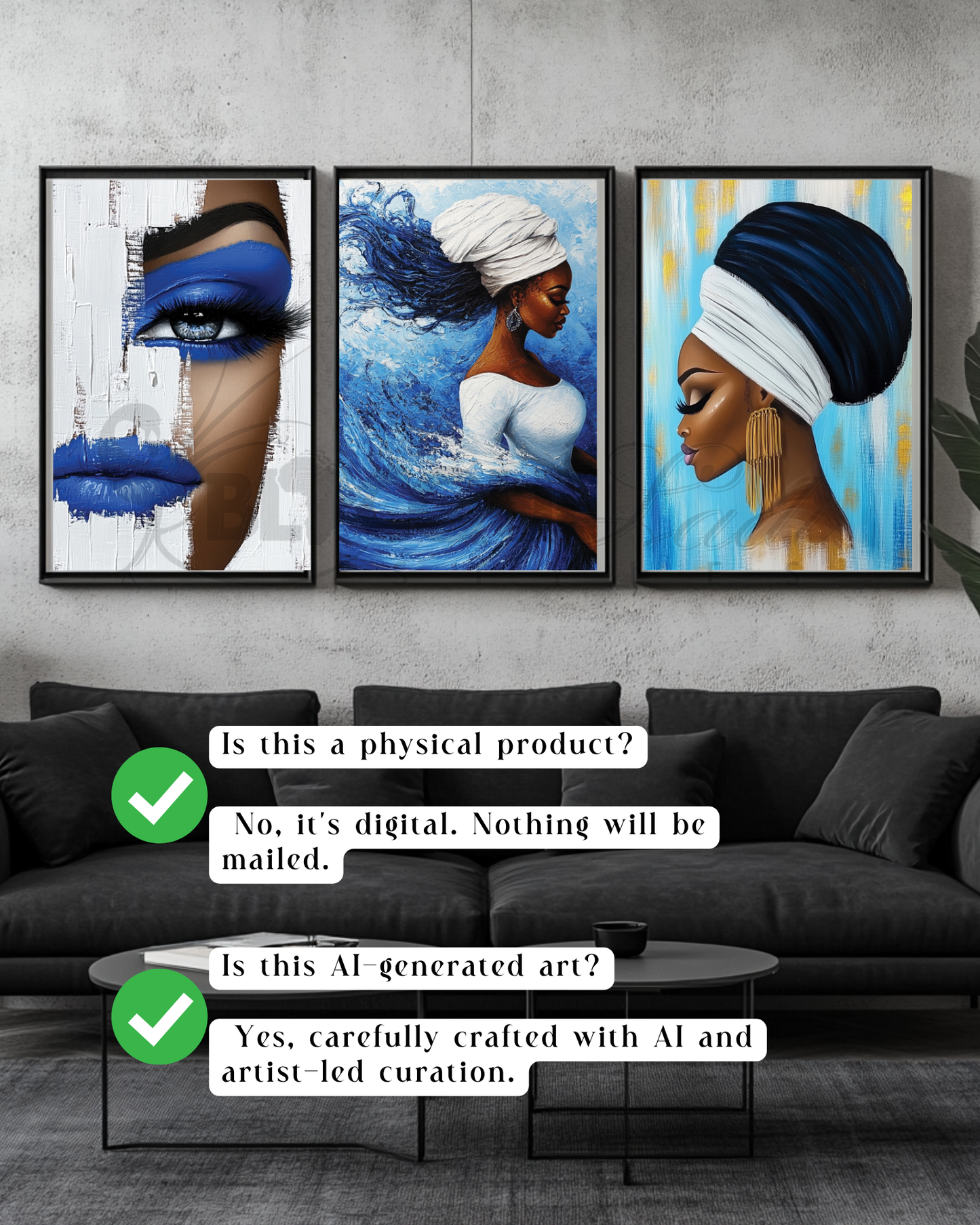 Blue Hues of Her Essence | Afrocentric Digital Wall Art Collection-Digital Prints