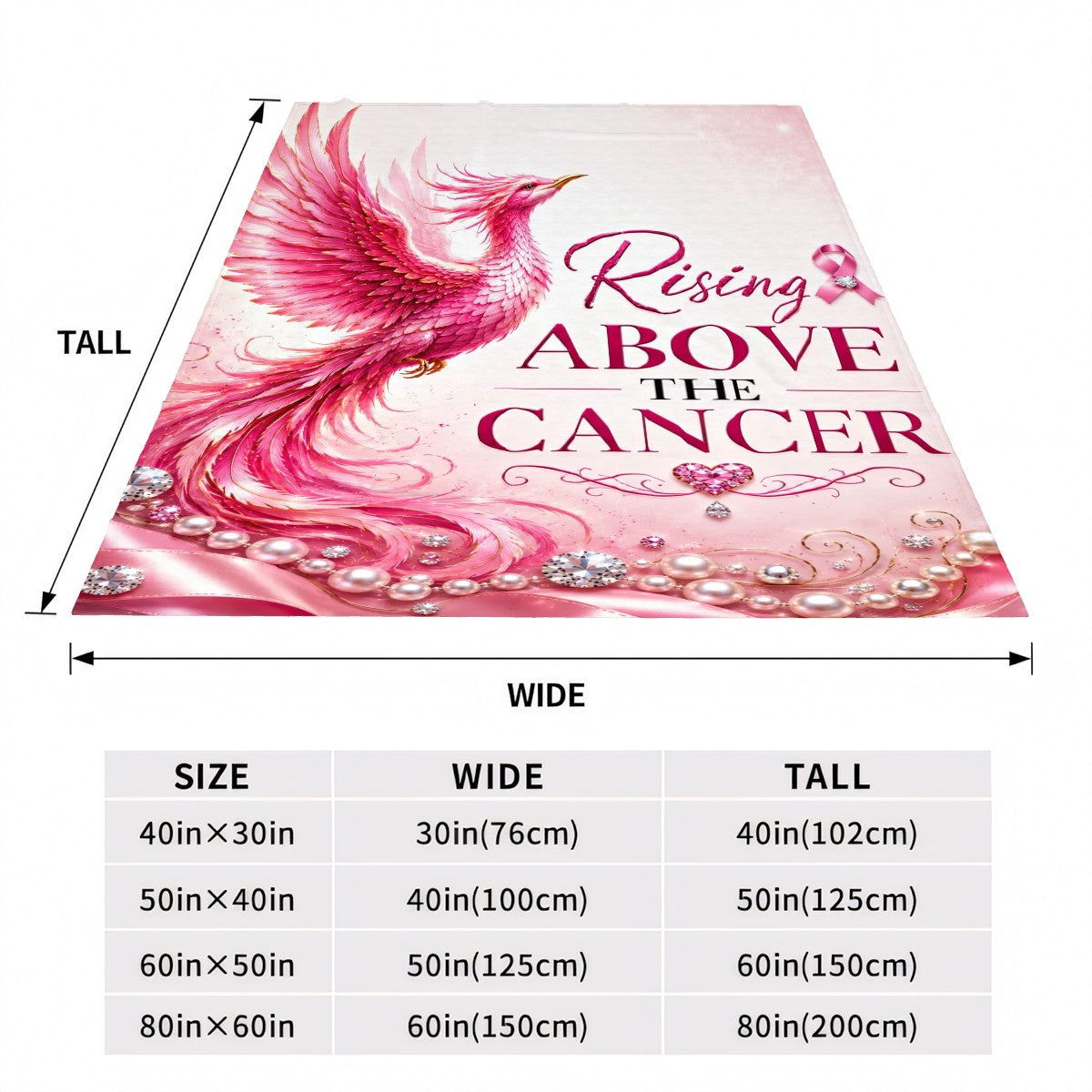 Rising Above Cancer Blanket for Women | Breast Cancer Survivor Gift | Pink Phoenix Awareness Throw