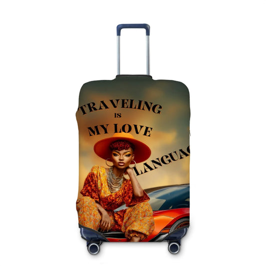 Traveling Is My Love Language Luggage Cover | Afrocentric Travel Art | Protective Suitcase Cover | Gift for Women