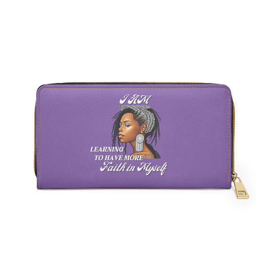 " Faith In Myself" -Positive Afrocentric Affirmation Vegan Leather Wallet Bag- Empower Your Style and Self-Love; Purple Wallet