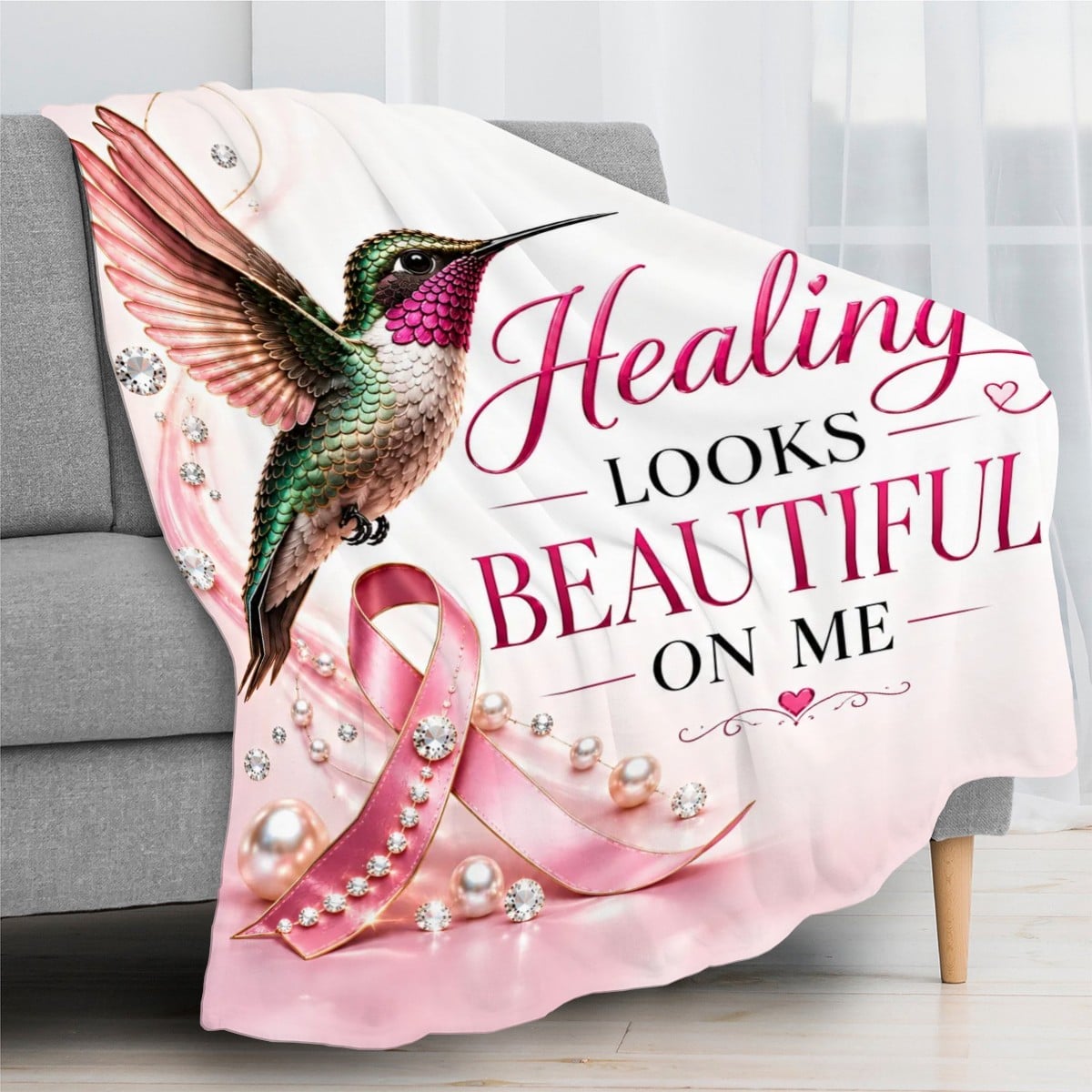 Healing Looks Beautiful on Me Breast Cancer Awareness Blanket