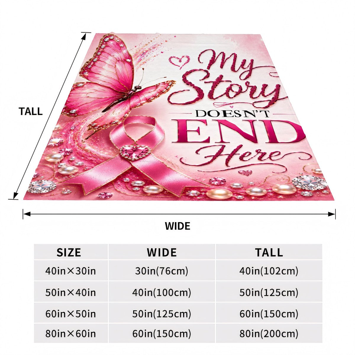 My Story Doesn’t End Here Breast Cancer Blanket | Pink Ribbon & Butterfly Survivor Gift