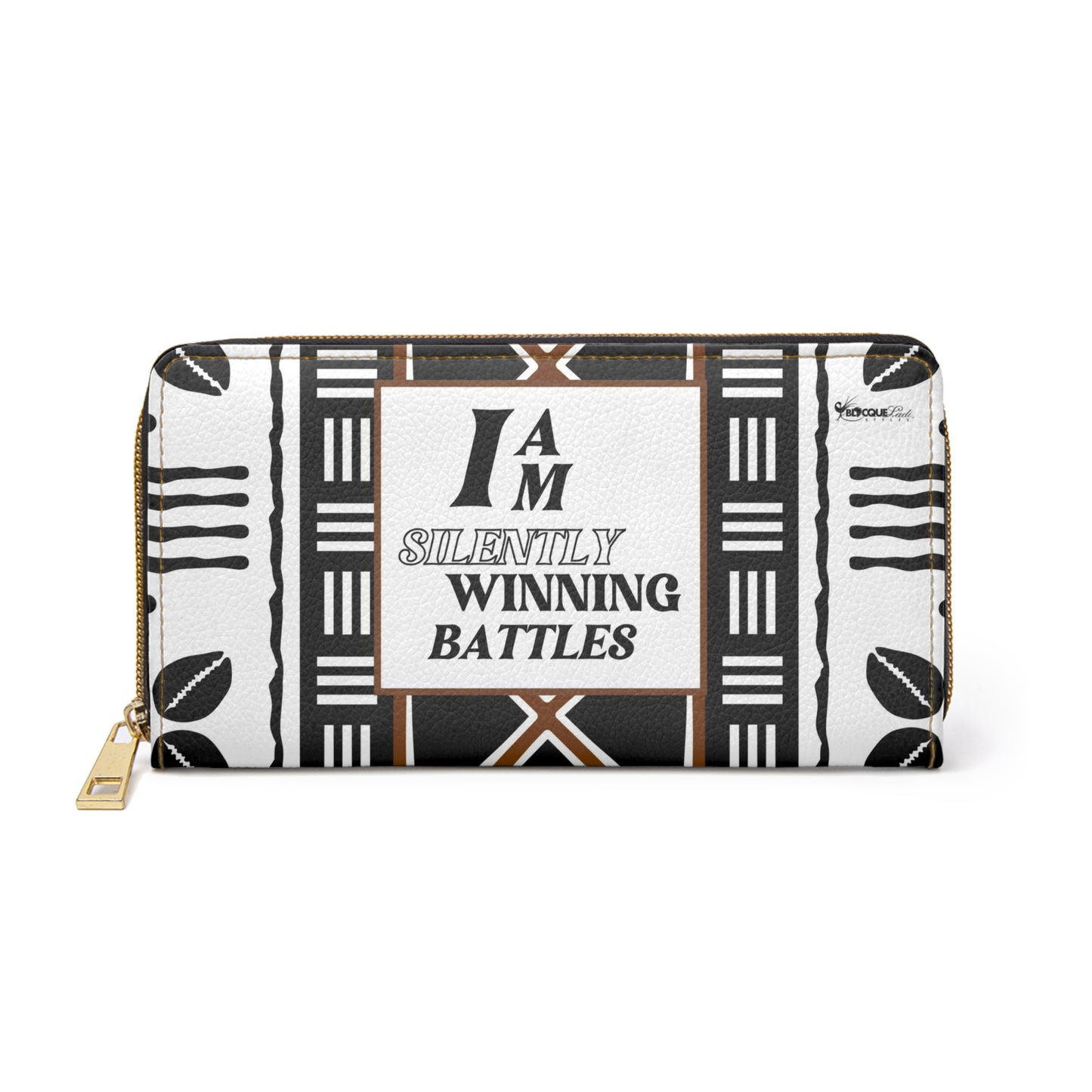 I AM SILENTLY WINNING BATTLES- Positive Afrocentric Affirmation Vegan Leather Wallet Bag- Empower Your Style and Self-Love ; Adinkra Print Wallet
