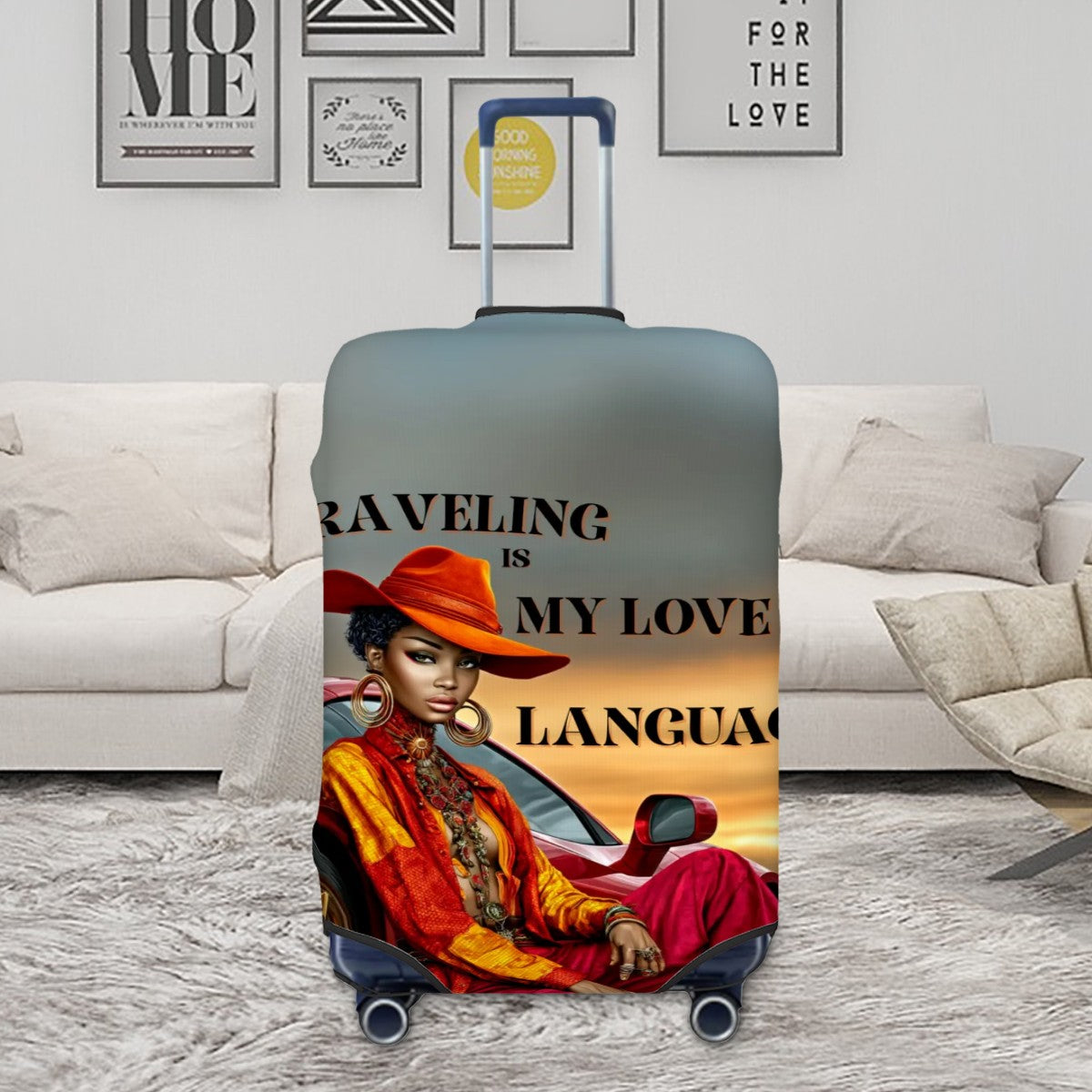 Afrocentric Luggage Cover | Black Woman Travel Art | Bold, Protective, Washable Suitcase Cover for Stylish Travelers
