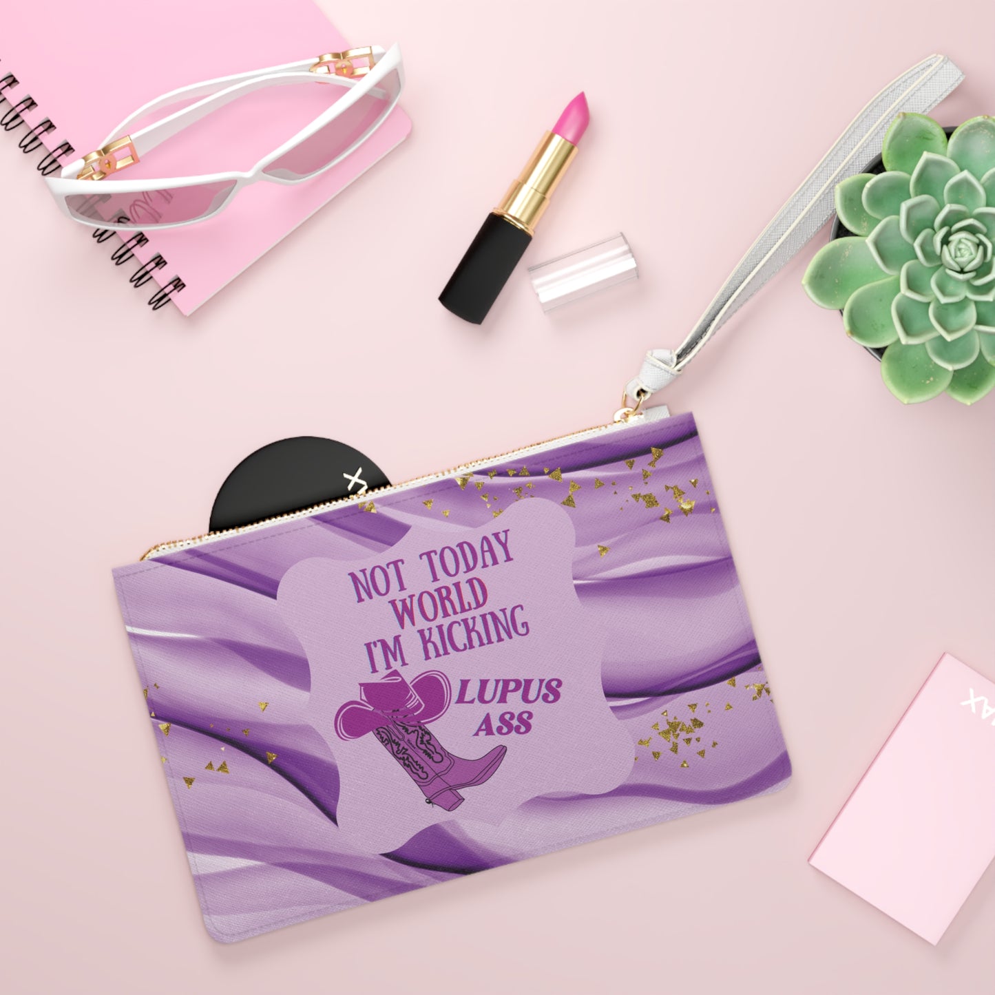 *Clearance* Lupus Warrior Clutch Bag | “Not Today World, I’m Kicking Lupus Ass” | Purple Awareness Wristlet