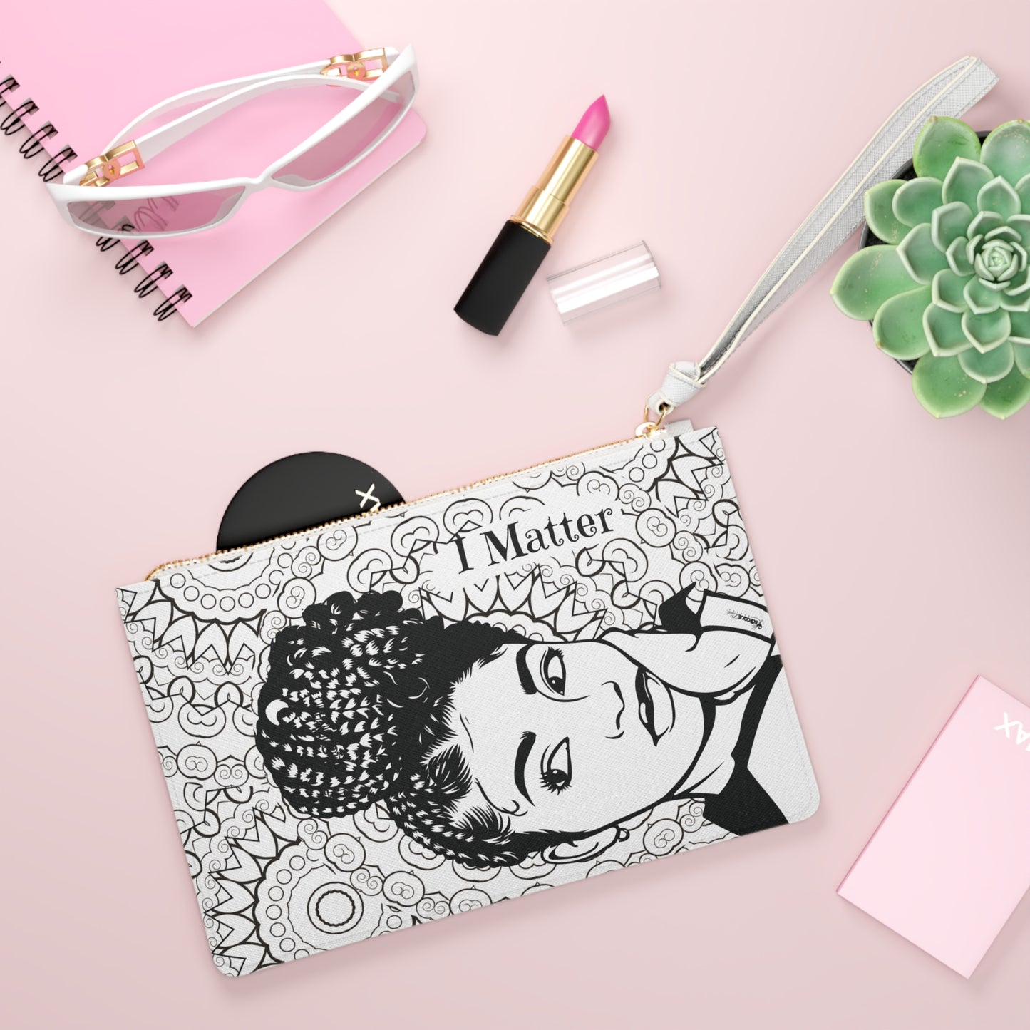*Clearance* I Matter” Afrocentric Clutch Bag | Black & White Art Wristlet | Affirmation Purse for Black Women