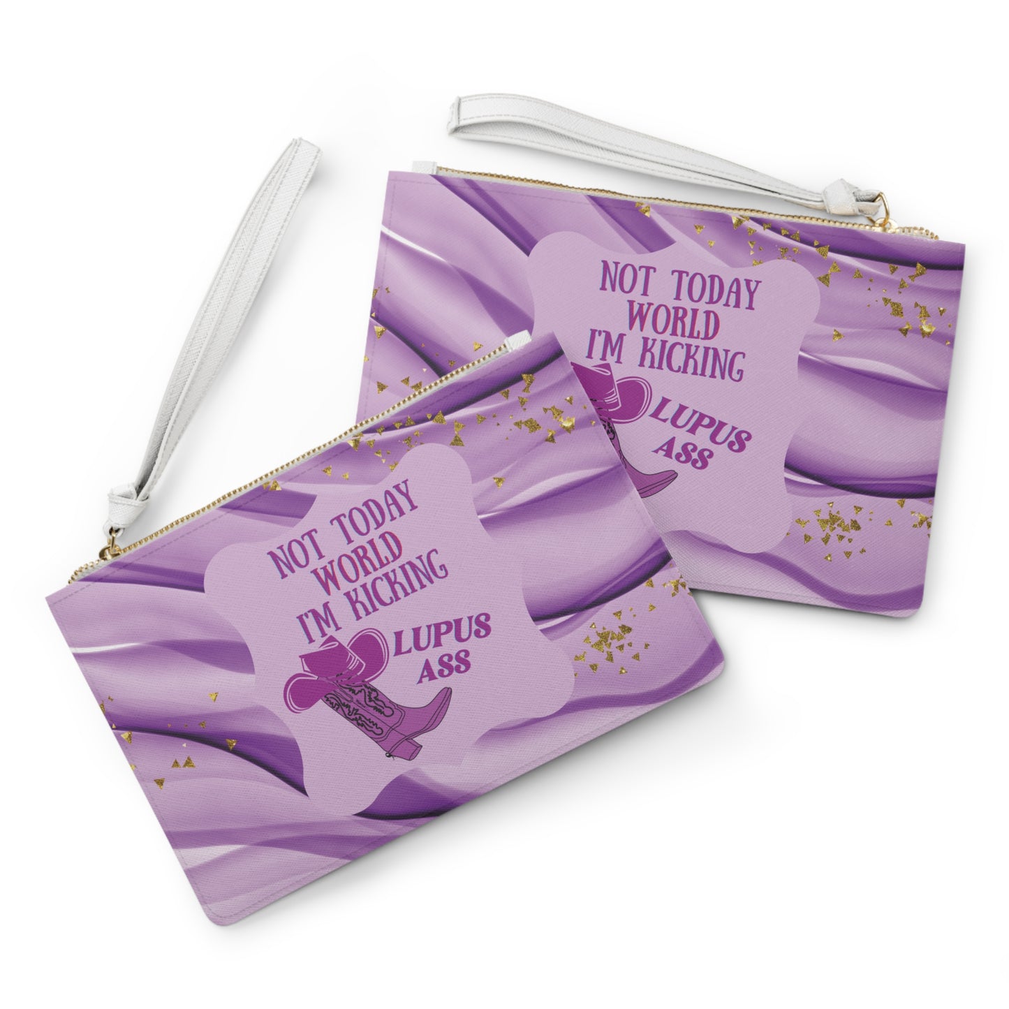 *Clearance* Lupus Warrior Clutch Bag | “Not Today World, I’m Kicking Lupus Ass” | Purple Awareness Wristlet