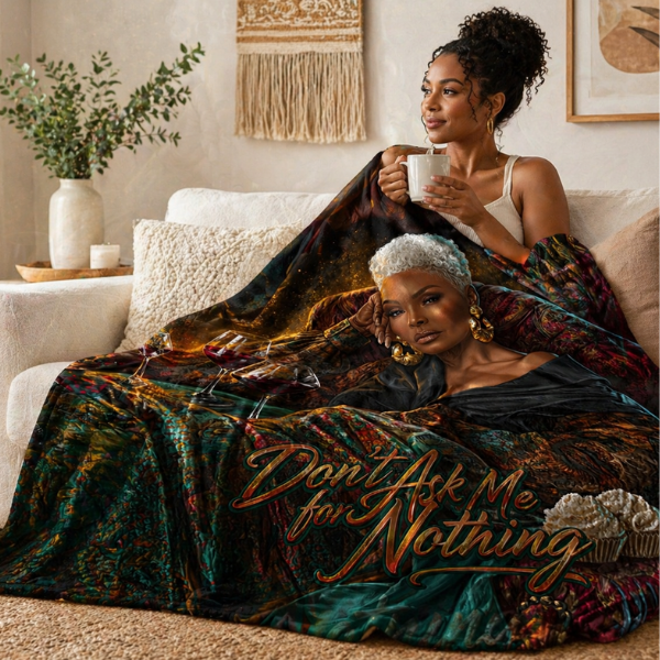 Luxury Gift for Mom Throw Blanket – Don’t Ask Me for Nothing, Elegant Black Woman Art Blanket, Cozy Self Care Gift for Her, USA Made, Golden Energy (Emerald Luxe Edition)