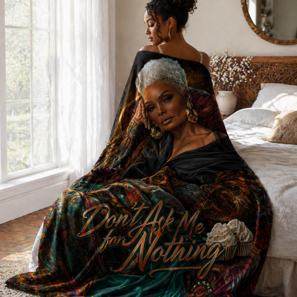 Luxury Gift for Mom Throw Blanket – Don’t Ask Me for Nothing, Elegant Black Woman Art Blanket, Cozy Self Care Gift for Her, USA Made, Golden Energy (Emerald Luxe Edition)