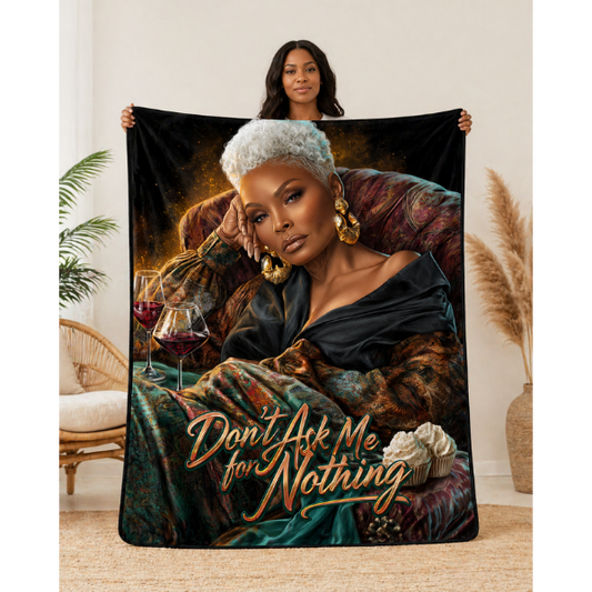 Luxury Gift for Mom Throw Blanket – Don’t Ask Me for Nothing, Elegant Black Woman Art Blanket, Cozy Self Care Gift for Her, USA Made, Golden Energy (Emerald Luxe Edition)