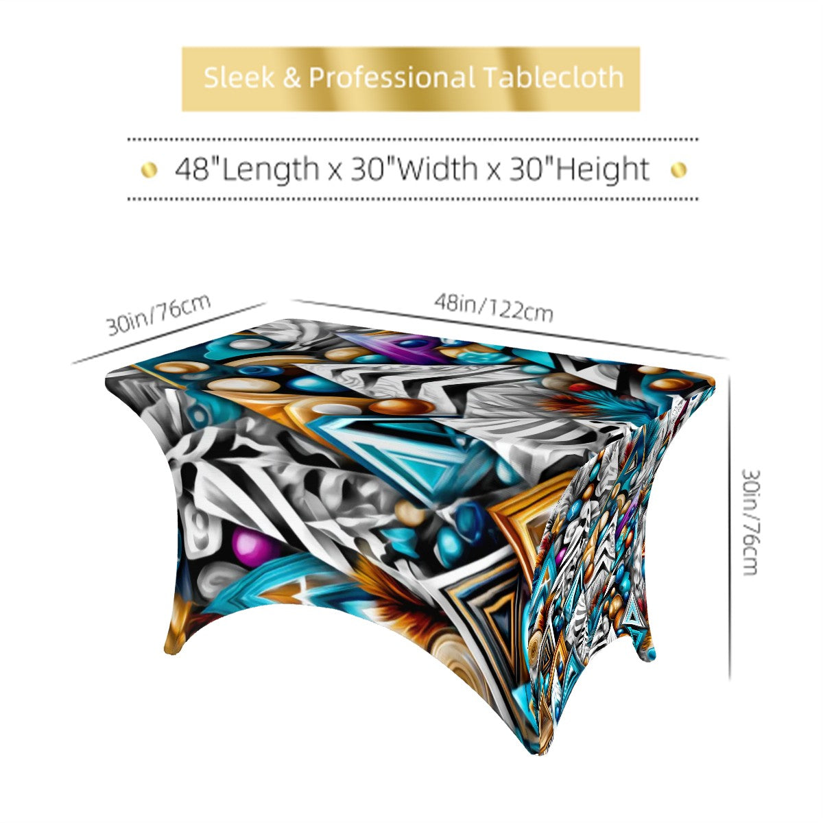 Winter Wonderland Table Cover | Geometric Holiday Design | Stretch Fit 4ft Tablecloth