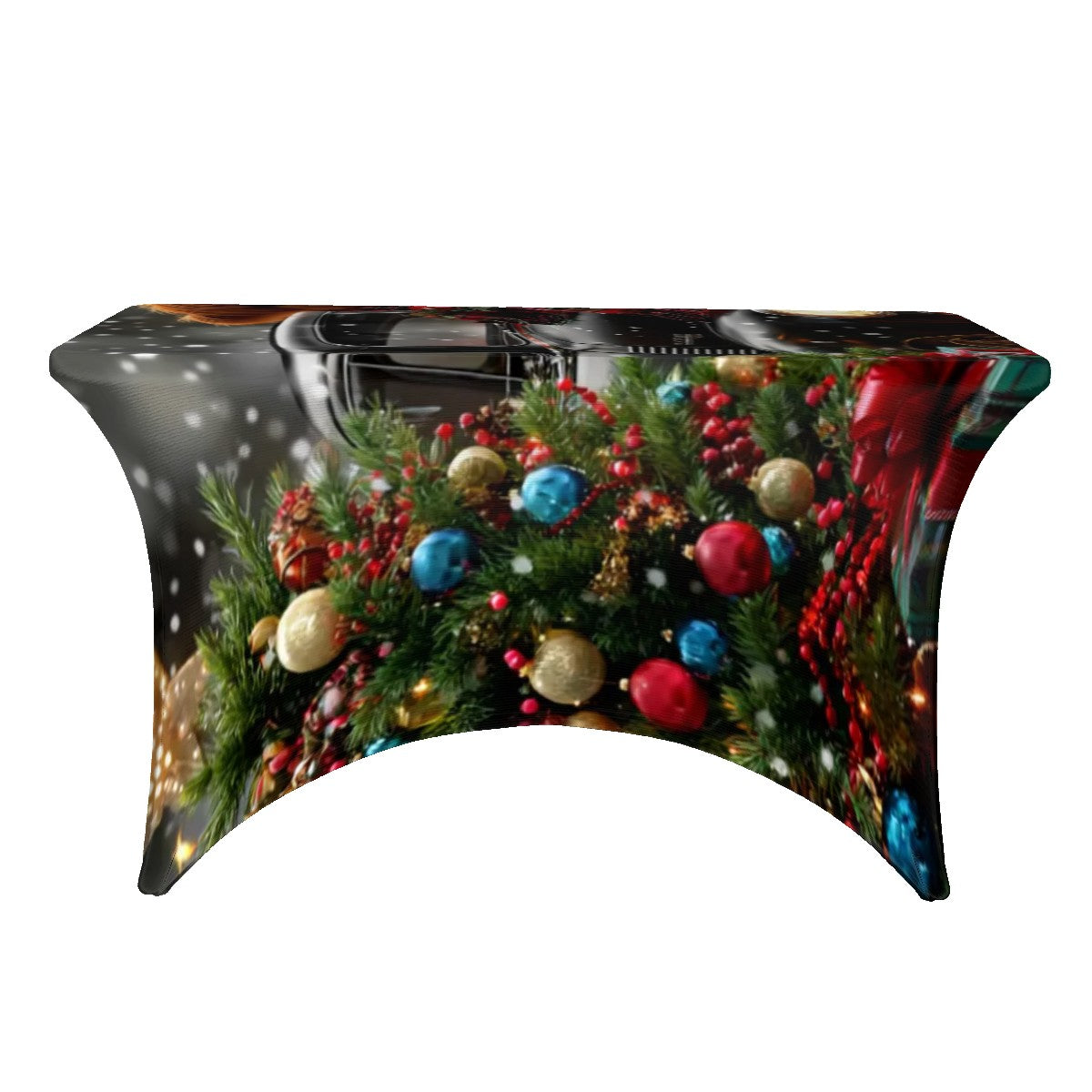 Christmas Table Cover | Vintage Truck with & Tree | 4ft Holiday Stretch Tablecloth
