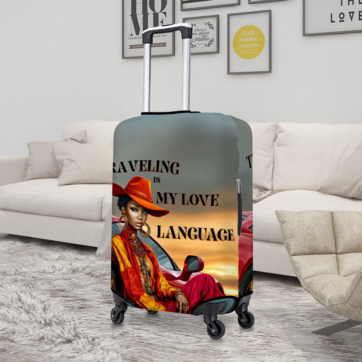 Afrocentric Luggage Cover | Black Woman Travel Art | Bold, Protective, Washable Suitcase Cover for Stylish Travelers