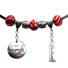 Load image into Gallery viewer, I AM Enough-Believe Affirmation Charms Red &amp; White Chunky Beads Silver Necklace choker
