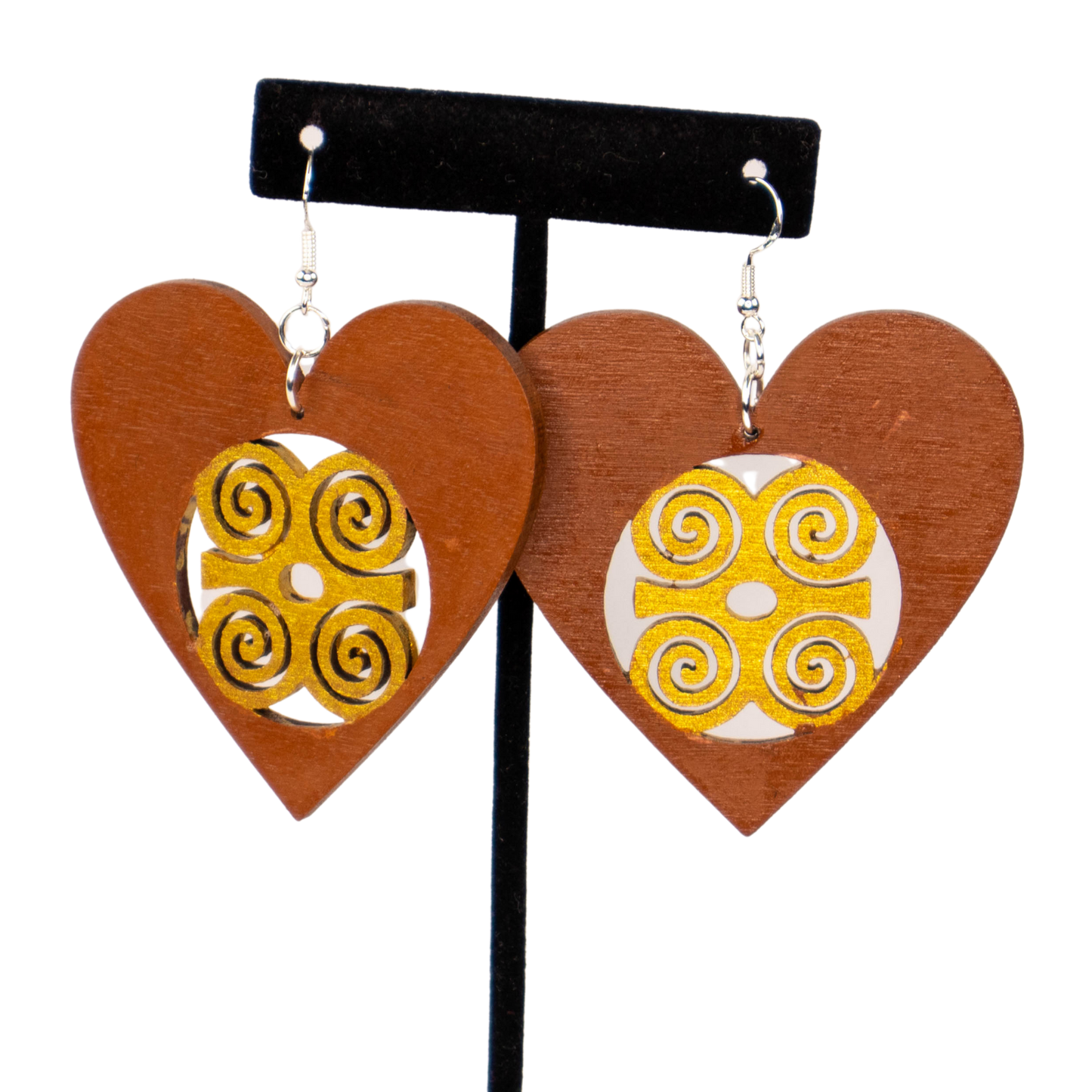 Heart shape-DWENNIMMEN/ Adinkra symbol/ Afrocentric/Bohemian/Afro-Punk/West Africa Geometric Dangle Wood Earrings/Brown/ gold