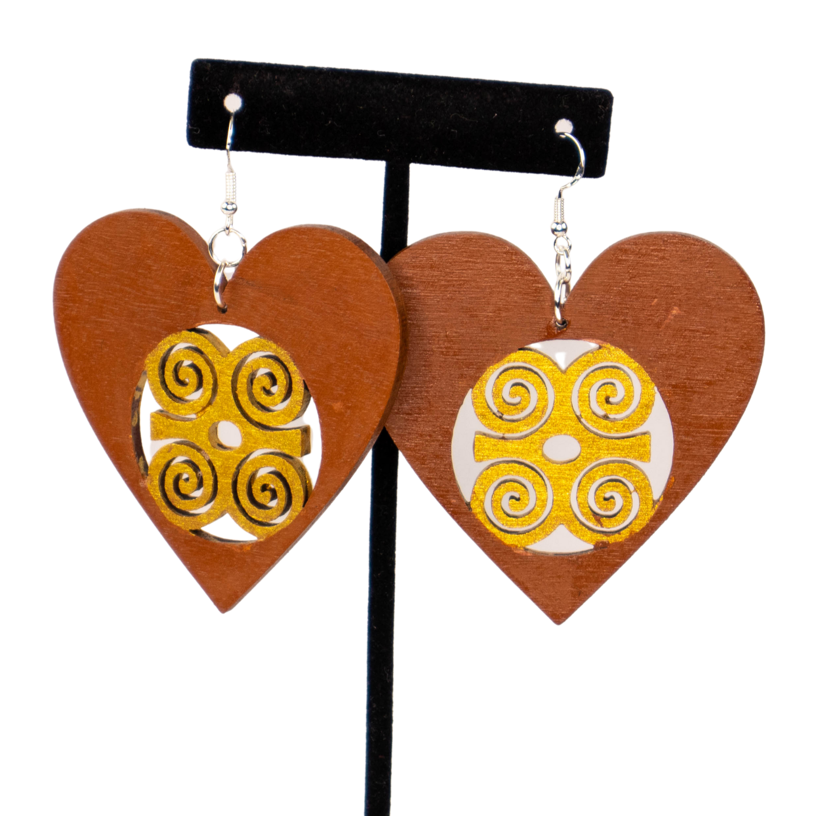 Heart shape-DWENNIMMEN/ Adinkra symbol/ Afrocentric/Bohemian/Afro-Punk/West Africa Geometric Dangle Wood Earrings/Brown/ gold