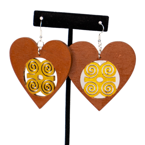 Heart shape-DWENNIMMEN/ Adinkra symbol/ Afrocentric/Bohemian/Afro-Punk/West Africa Geometric Dangle Wood Earrings/Brown/ gold