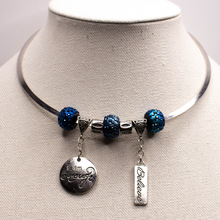 Load image into Gallery viewer, I AM Enough-Believe Affirmation Charms Midnight Blue  Chunky Beads Silver Necklace choker
