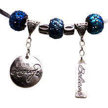 Load image into Gallery viewer, I AM Enough-Believe Affirmation Charms Midnight Blue Chunky Beads Silver Necklace choker
