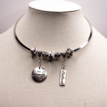 Load image into Gallery viewer, I AM Enough-Believe Affirmation Charms Chocolate Swirl &amp; White Chunky Beads Silver Necklace choker
