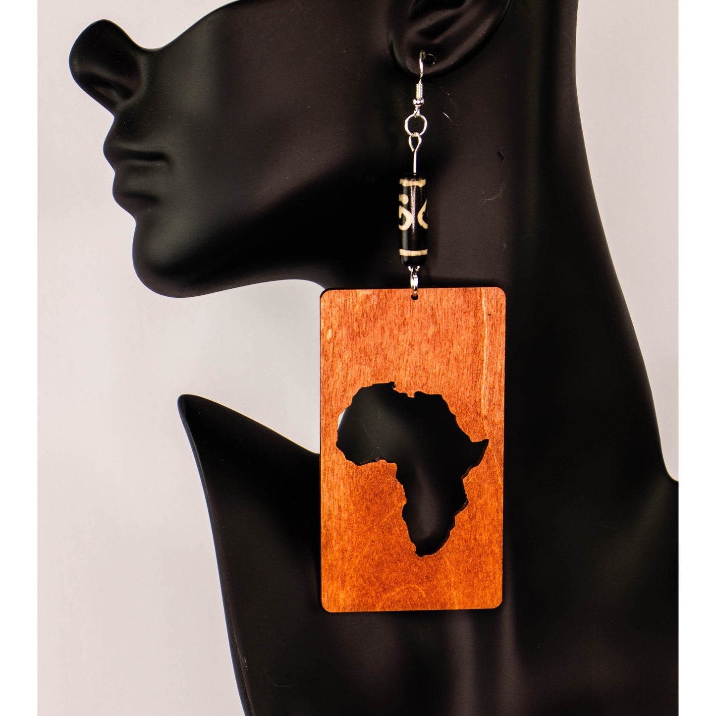 Rectangle Africa Cut-out Wood Earrings