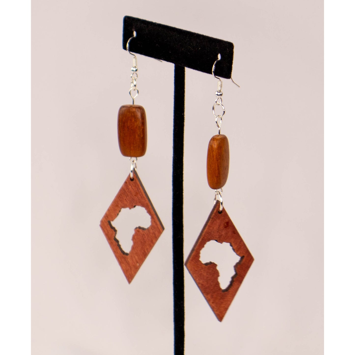 Diamond Africa Cut-out Wood Geometric Dangle Earrings