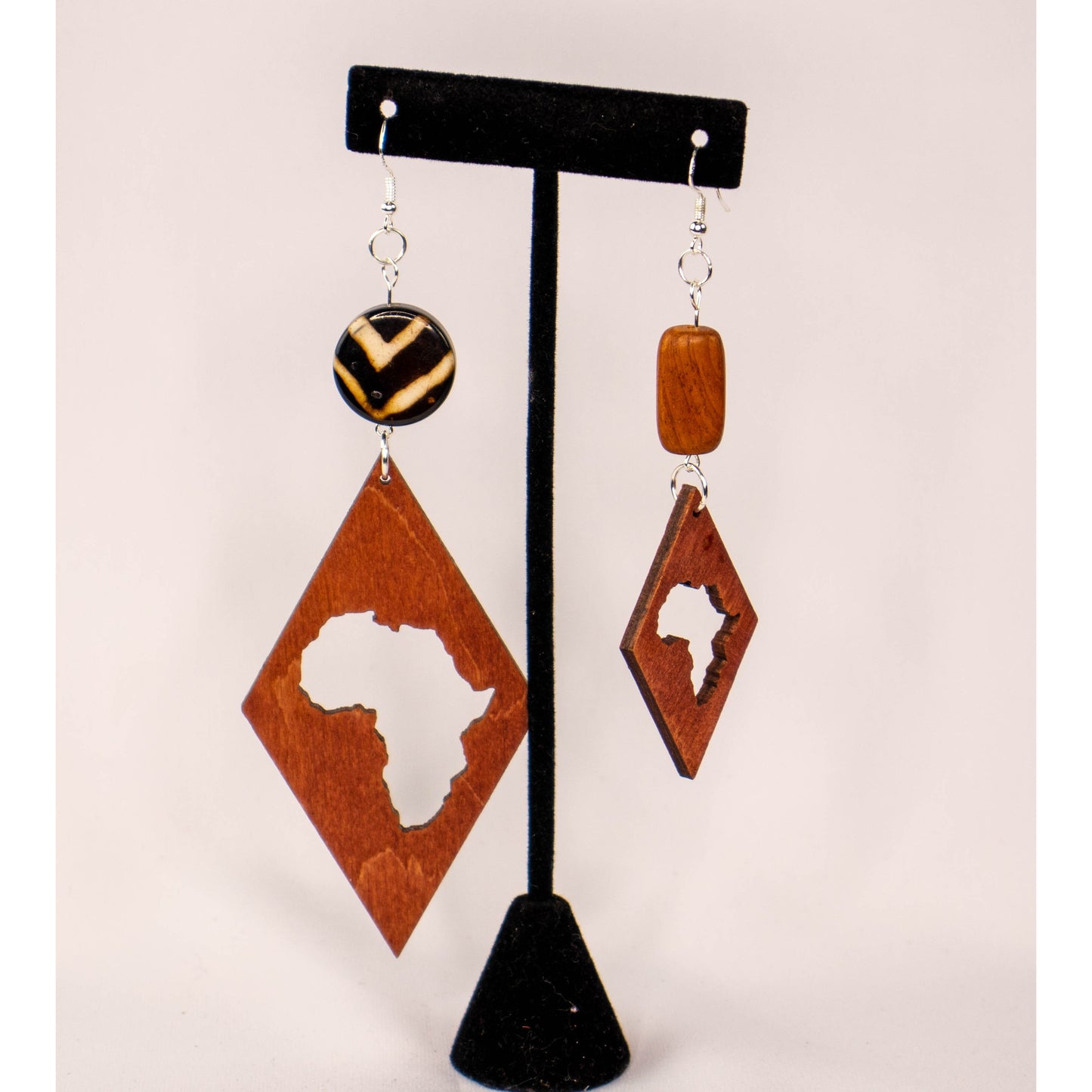 Diamond Africa Cut-out Wood Geometric Dangle Earrings