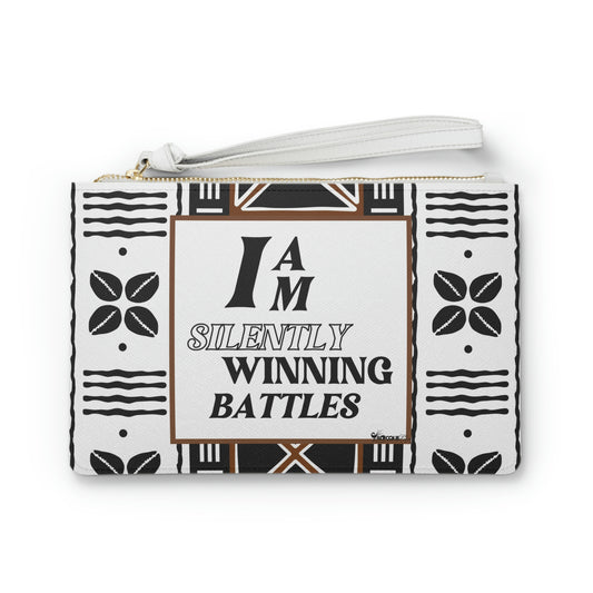 Vegan Leather Clutch Bag - 'I AM SILENTLY WINNING BATTLES' Affirmation Design; Afrocentric design purse